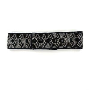 Vintage Nordstrom Women Beaded Black & Silver Circle Design Waist Belt Velcro M‎